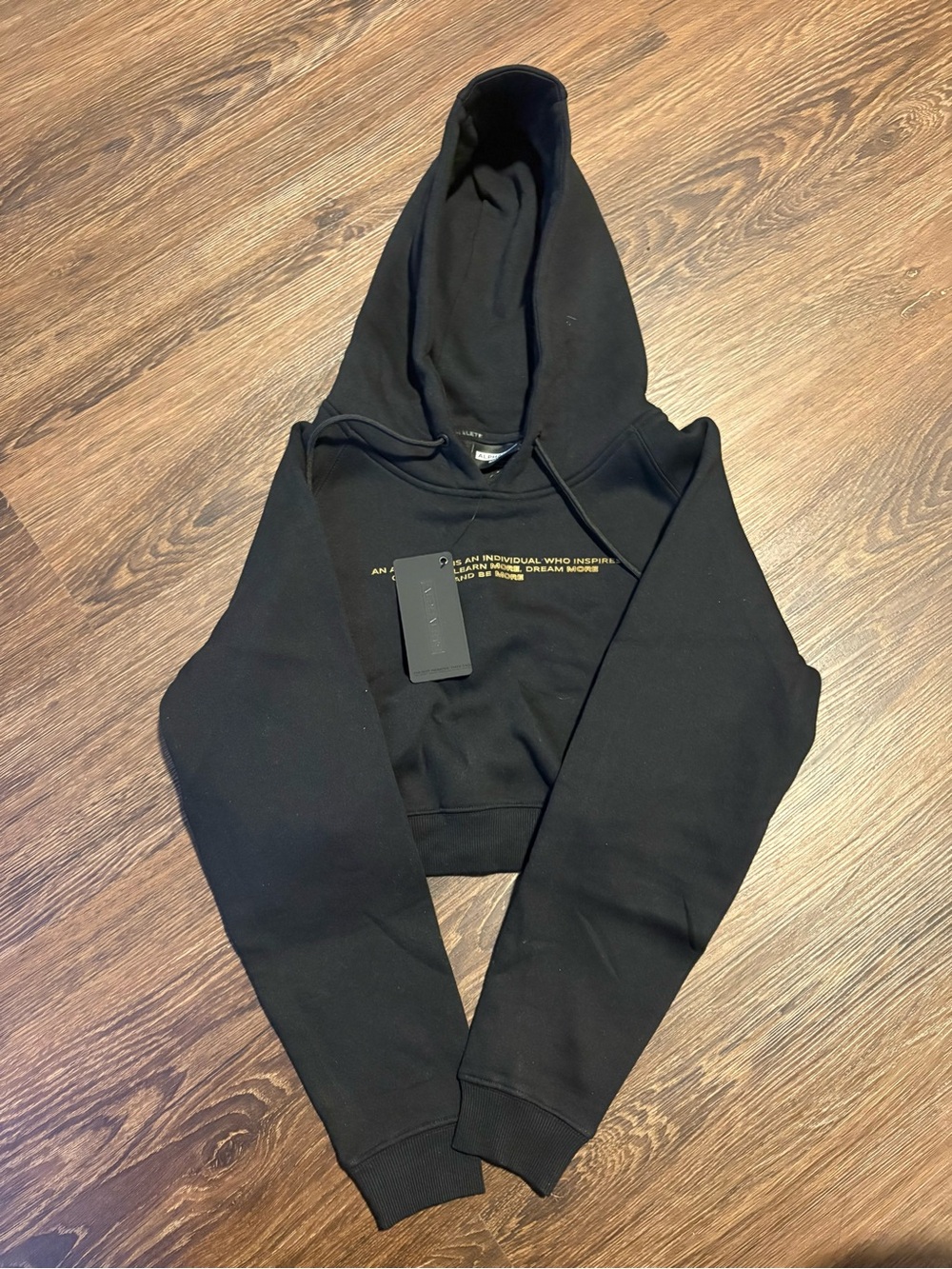 Alphalete Black Cropped Hoodie with Gold Accent